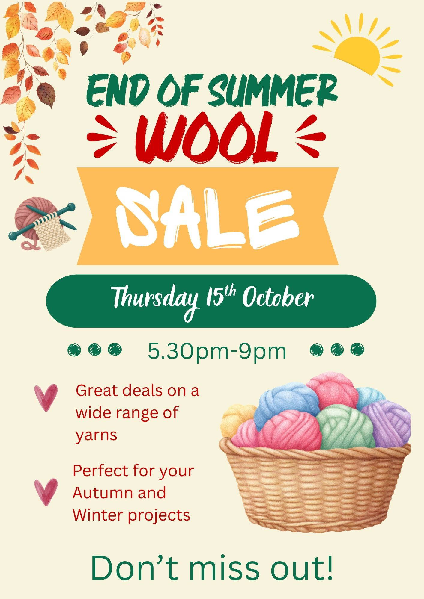 End of Summer Wool Sale 15th October 2026