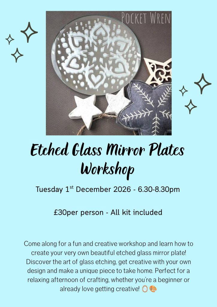 Etched Glass Mirror Plates Workshop 1st December 2026