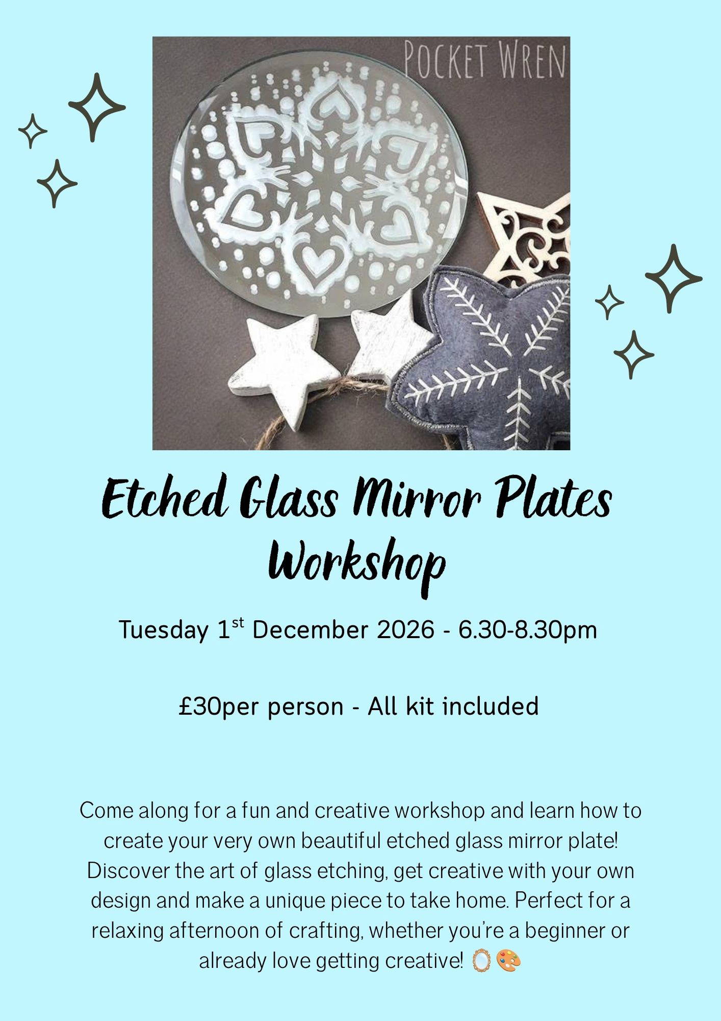 Etched Glass Mirror Plates Workshop 1st December 2026